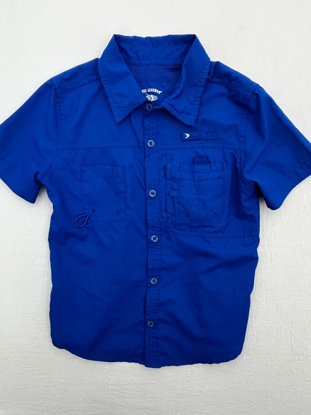 Reel Legends Boys 6 Fishing Button Down Shirt Blue Short Sleeve Vented Mesh